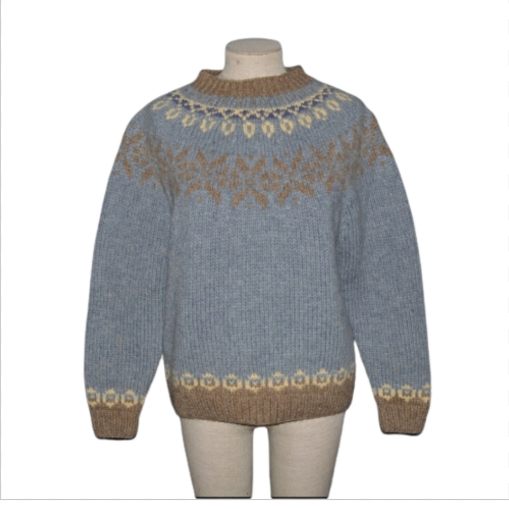 ❌SOLD❌Vtg 90s HAND KNIT Nordic Fair Isle Wool Sweater S - Picture 1 of 7